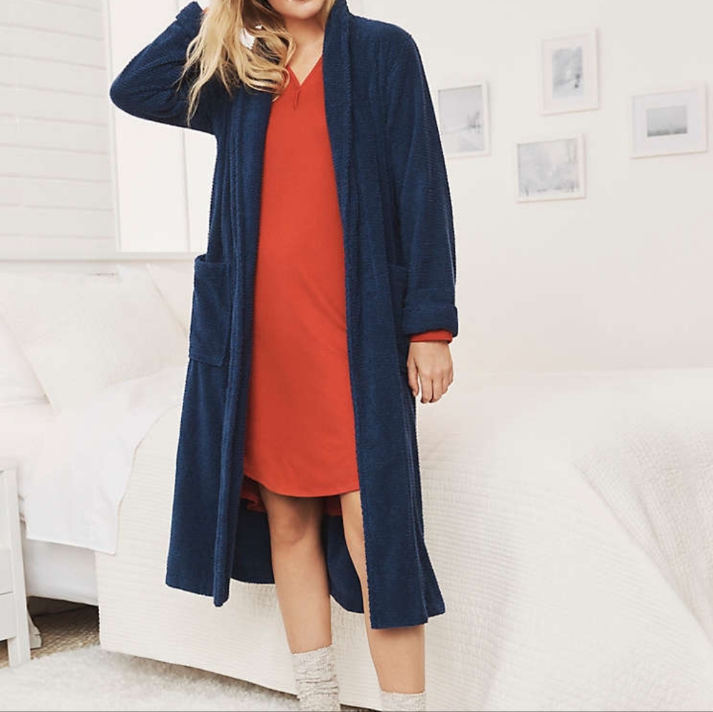 NWT Lands' End Cotton Terry Long Spa Bath Robe, size L 14-16